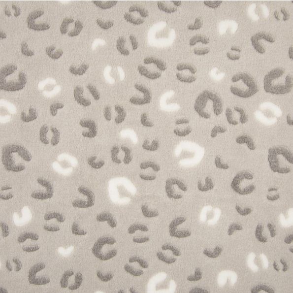 Tissu Doudou Leopards Marrons et Blancs sur fond Taupe - Par 10 cm