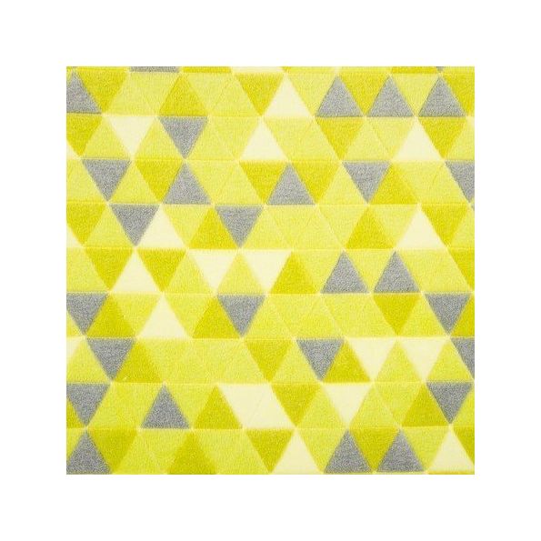 Tissu Doudou Triangles Gris et Blancs sur fond Lime - Par 10 cm