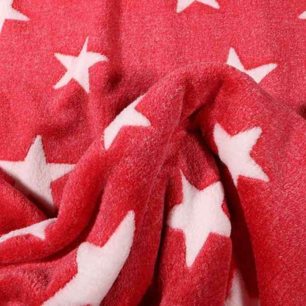 Tissu Doudou Etoiles blanches sur fond Rouge - Par 10 cm