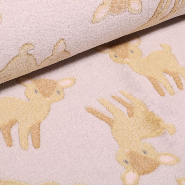 Tissu Doudou Faon sur fond Beige clair - Par 10 cm