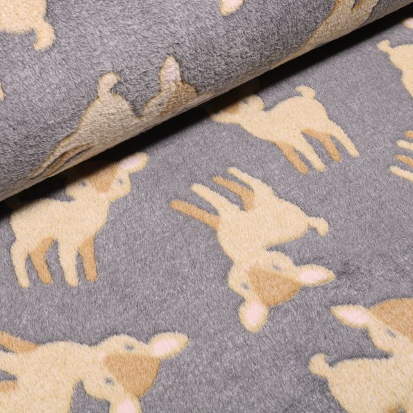 Tissu Doudou Faon sur fond Gris clair - Par 10 cm