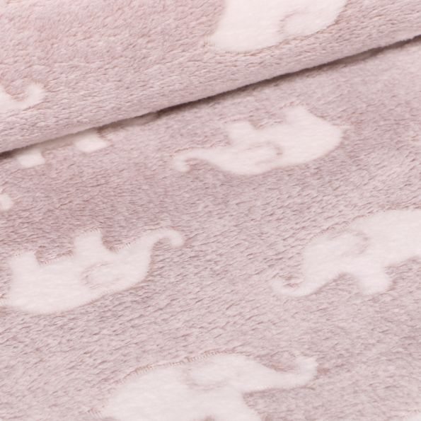 Coupon Tissu Doudou Baby éléphants sur fond Gris clair - Coupon de 10 cm
