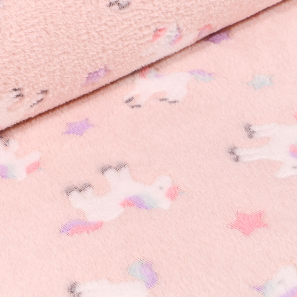 Tissu Doudou Baby animaux sur fond Rose pâle - Par 10 cm