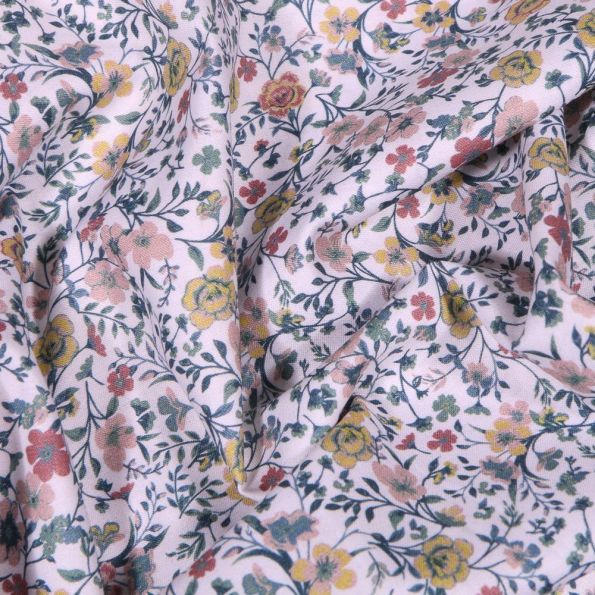 Tissu Popeline de coton Sweet Flower Louison sur fond Blanc - Par 10 cm