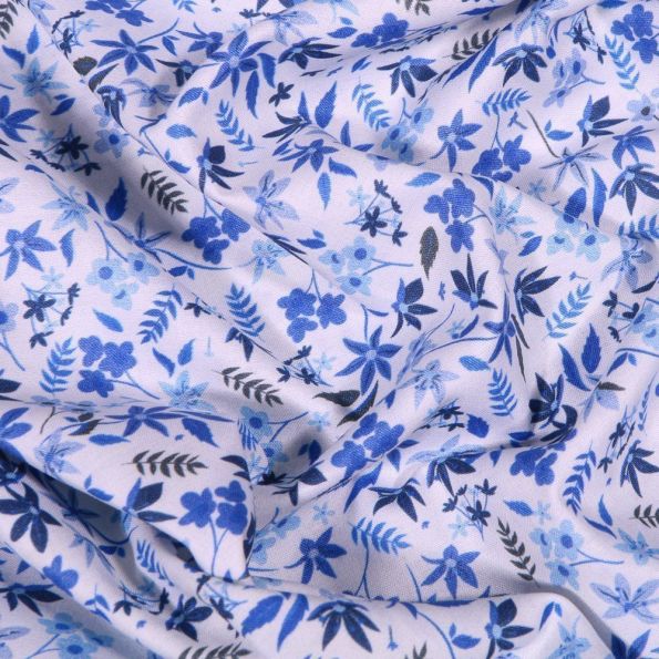 Tissu Popeline de coton Sweet Flower Stella sur fond Blanc - Par 10 cm