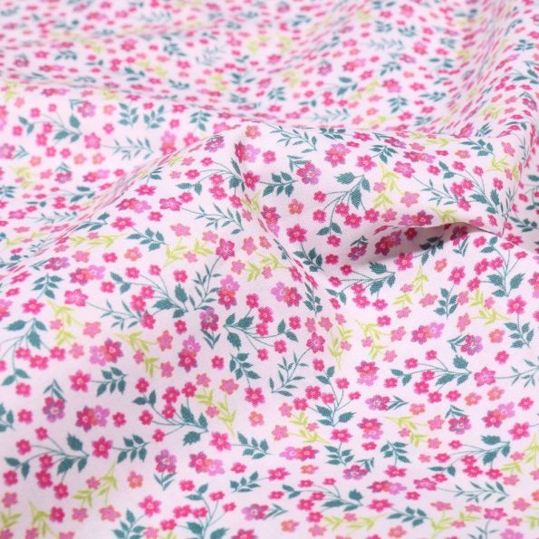 Tissu Popeline de coton Sweet Flower Victoire sur fond Blanc - Par 10 cm