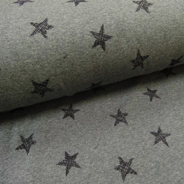 Tissu Sweat envers minky Giulia Gris anthracite Etoiles noires - Par 10 cm