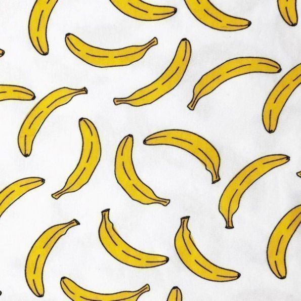 Tissu Jersey Coton parfumé saveur Banane sur fond Blanc - Par 10 cm