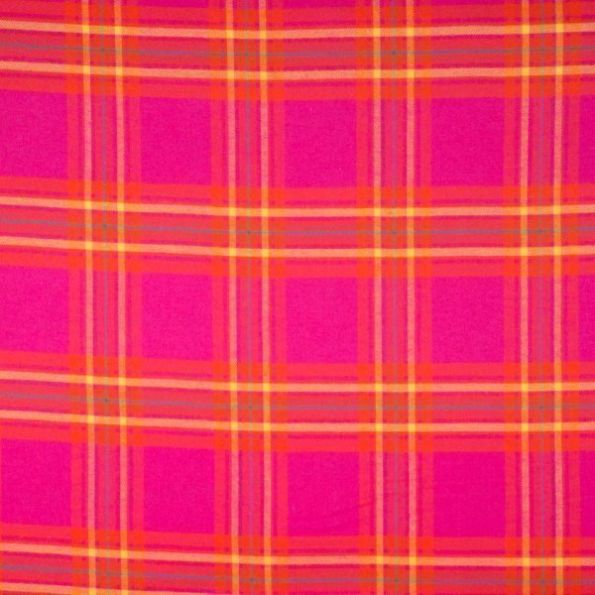 Tissu flanelle de coton Carreaux jaune et orange sur fond Rose - Par 10 cm