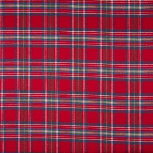 Tissu flanelle de coton Carreaux bleu et blanc sur fond Rouge - Par 10 cm