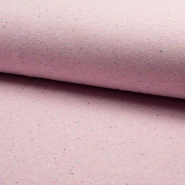 Tissu Sweat chiné  multicolore envers minky Rose - Par 10 cm