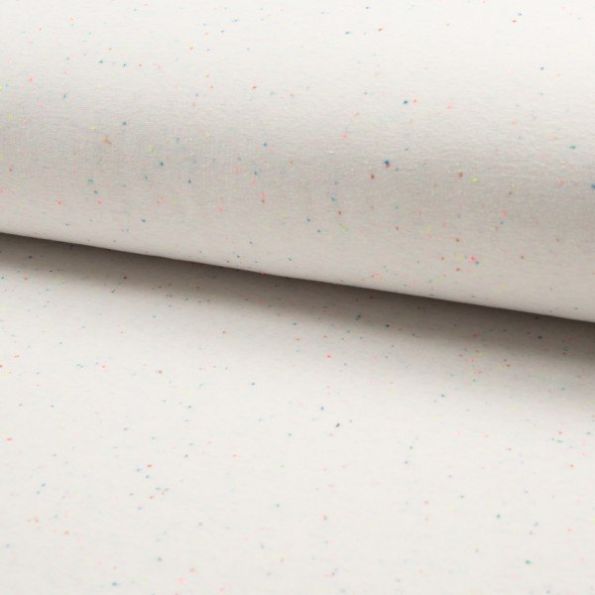 Tissu Sweat chiné  multicolore envers minky Blanc cassé - Par 10 cm