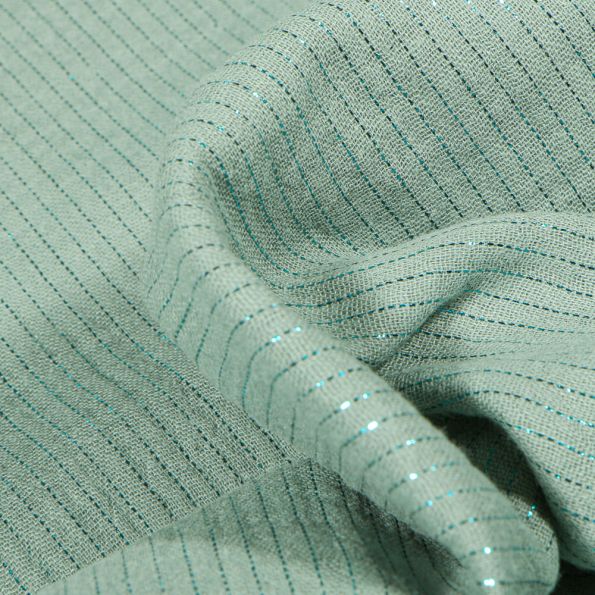 Tissu Double gaze Rayures lurex Vert menthe - Par 10 cm