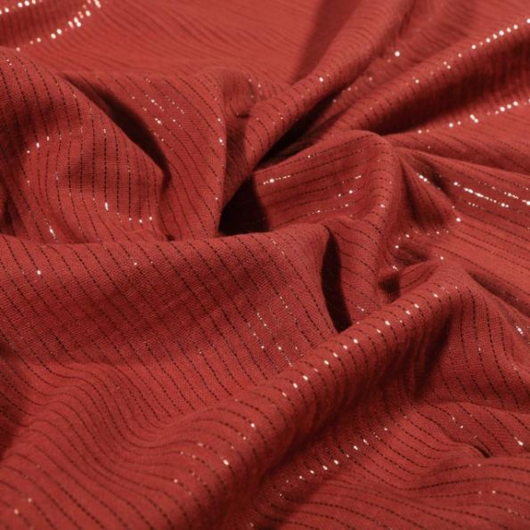 Tissu Double gaze Rayures lurex Brique - Par 10 cm