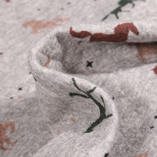 Tissu Sweat Chevaux sur fond Gris clair chiné - Par 10 cm