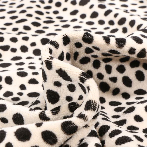 Tissu Jersey Velours tout doux Dalmatien sur fond Ecru - Par 10 cm