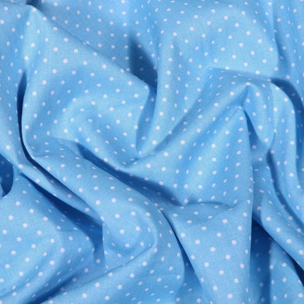 Tissu Coton imprimé Petits pois blancs sur fond Bleu ciel - Par 10 cm