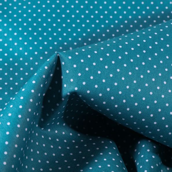 Tissu Coton imprimé Mini pois 2 mm sur fond Bleu pétrole - Par 10 cm