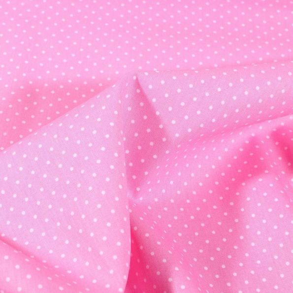 Tissu Coton imprimé Mini pois 2 mm sur fond Rose - Par 10 cm
