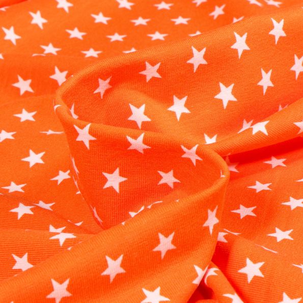 Tissu Jersey Coton Star's sur fond Orange - Par 10 cm