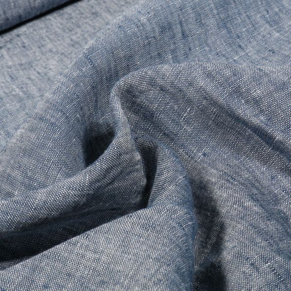 Tissu Lin Georgio sur fond Bleu denim - Par 10 cm