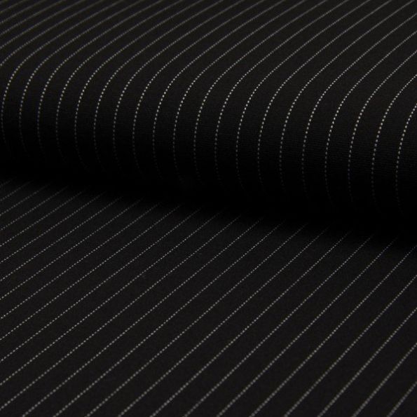 Tissu Jersey Milano Rayures Blanches sur fond Noir - Par 10 cm
