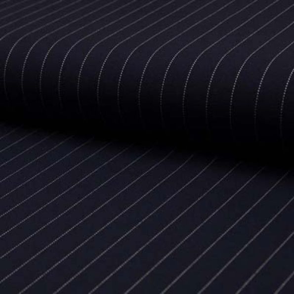 Tissu Jersey Milano Rayures blanches sur fond Bleu nuit - Par 10 cm