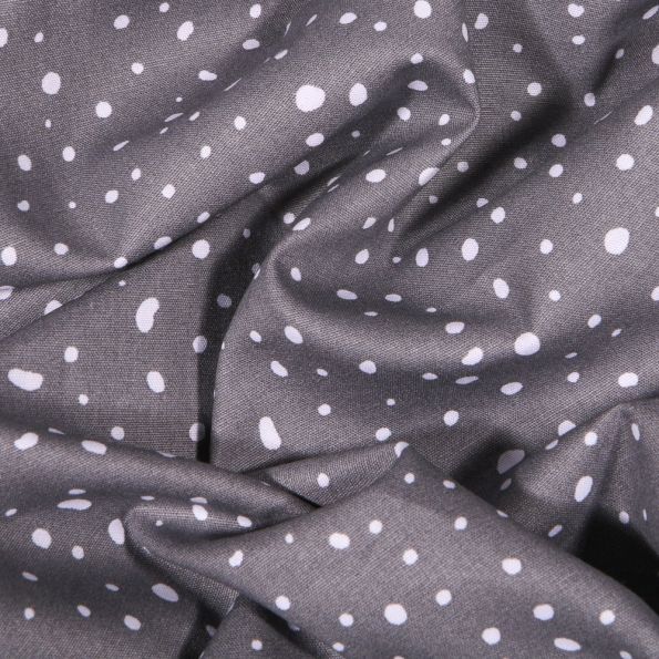 Tissu Coton imprimé Bio Petits et moyens pois blancs sur fond Gris foncé - Par 10 cm