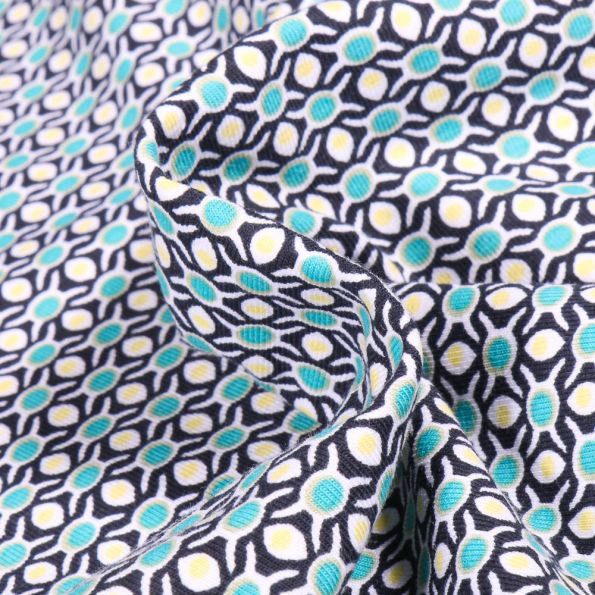 Tissu Jersey Coton Bio Branches et feuilles sur fond Bleu nuit - Par 10 cm