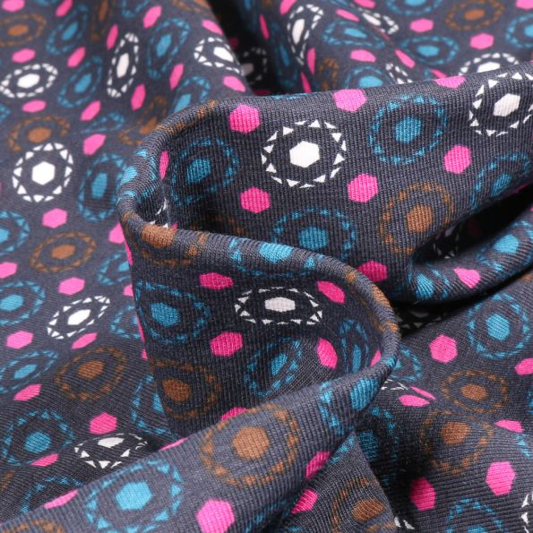 Tissu Jersey Coton Bio Ovaly sur fond Bleu marine - Par 10 cm