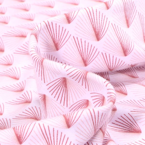 Tissu Jersey Coton Bio Feuilles de chama terracotta sur fond Blanc - Par 10 cm