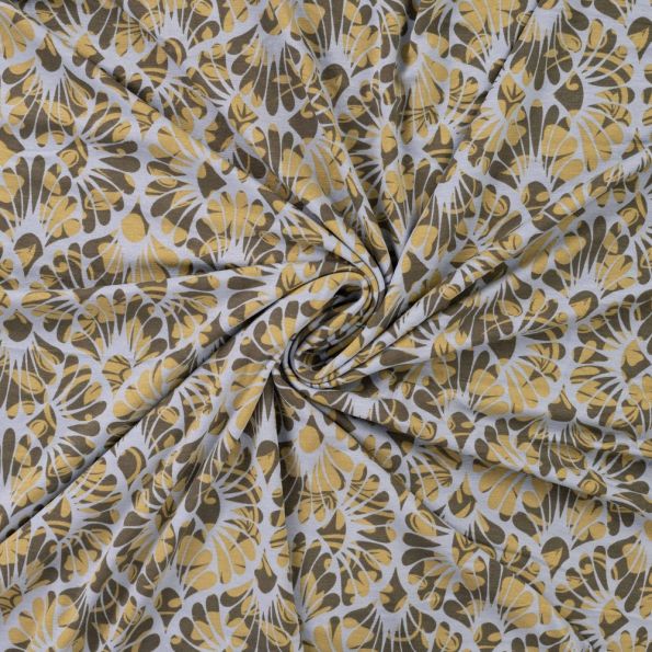 Tissu Jersey Viscose Paloma Art Déco sur fond Gris perle - Par 10 cm