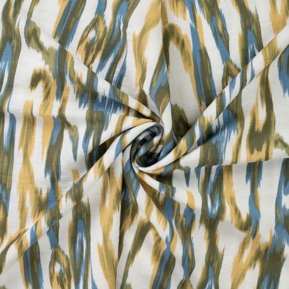Tissu Viscose texturé Ikat sur fond Ivoire - Par 10 cm