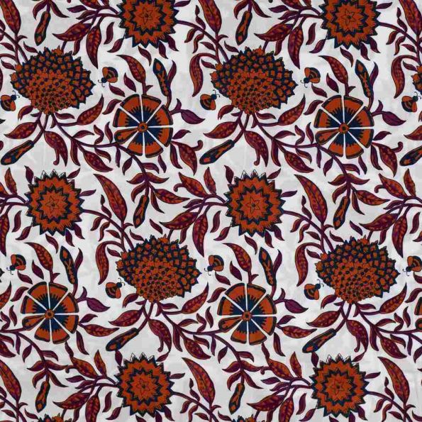 Tissu Voile de Coton Joy fleurs Rouge sur fond Blanc - Par 10 cm