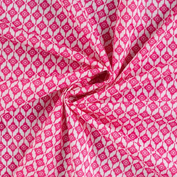 Tissu Voile de Coton Ikat fuschia éclatant sur fond Blanc - Par 10 cm