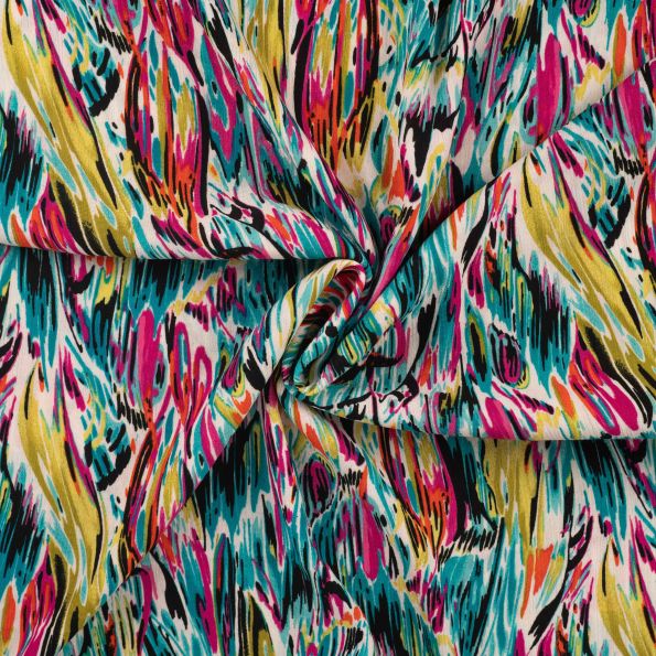 Tissu Crépon de Viscose Mila sur fond Multicolore - Par 10 cm