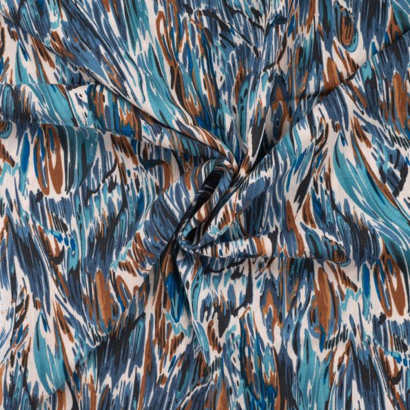 Tissu Crépon de Viscose Mila sur fond Bleu denim - Par 10 cm