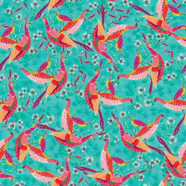 Tissu viscose imprimé animaux sur fond Vert émeraude - Par 10 cm