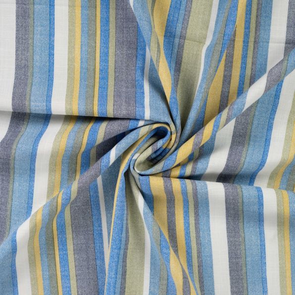 Tissu Viscose extensible Rayures verticales sur fond Bleu pastel - Par 10 cm
