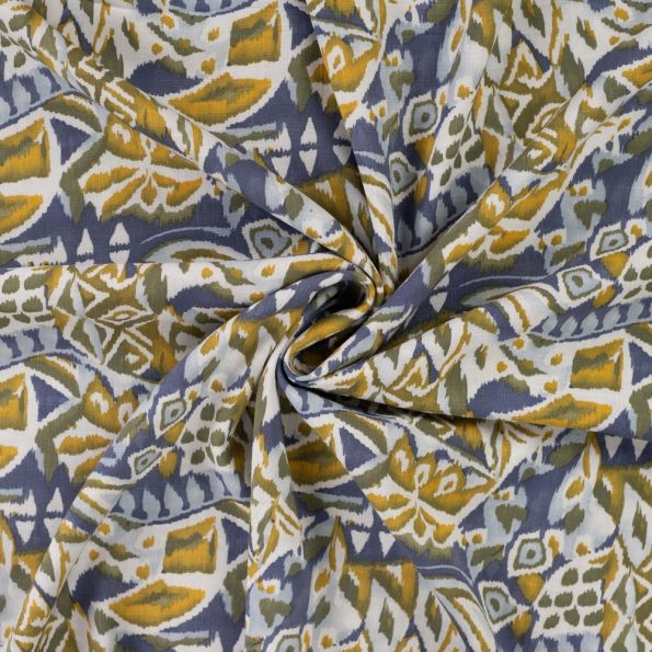 Tissu Viscose extensible Ethnique végétal sur fond Parme - Par 10 cm