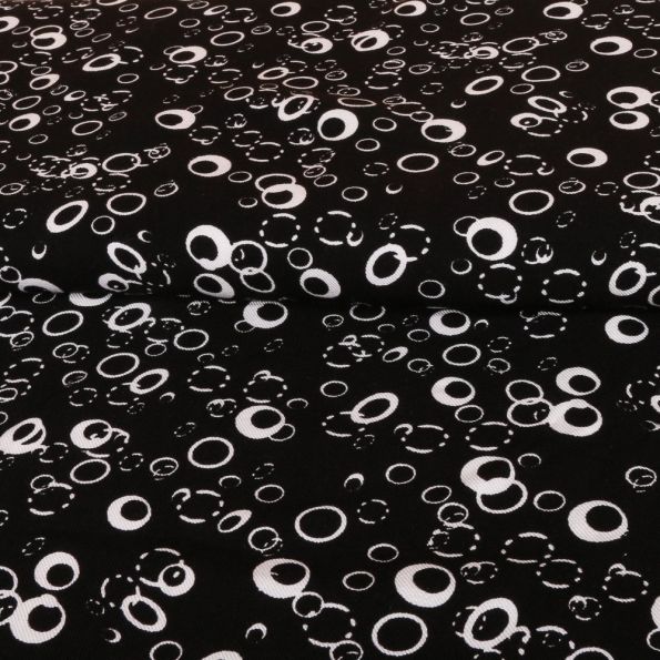 Tissu Viscose légère Noir Bulles Blanches - Par 10 cm