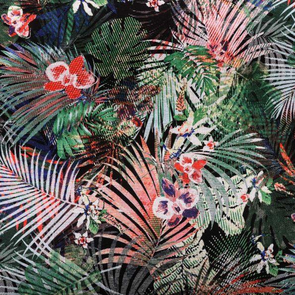Tissu Viscose Epaisse Imprimée Tropical Vert - Par 10 cm