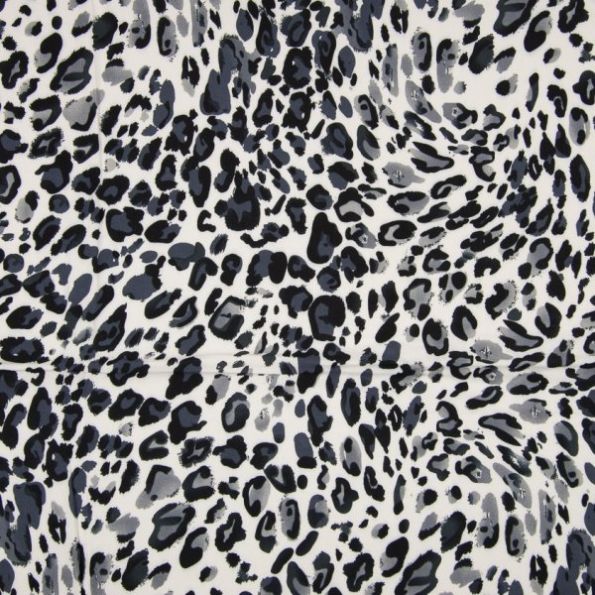 Tissu Viscose Motif Léopard Noir et gris sur fond Blanc - Par 10 cm