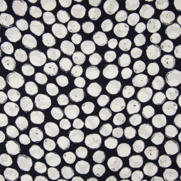 Tissu Viscose imprimé Pois blancs déstructurés sur fond Bleu marine - Par 10 cm