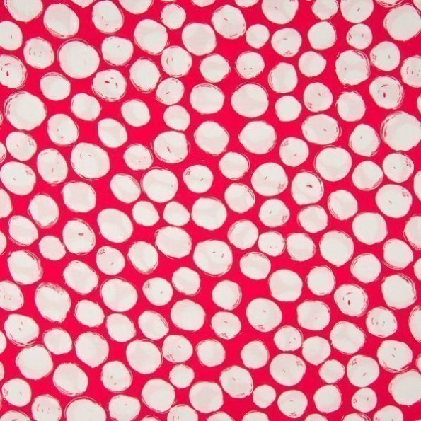 Tissu Viscose imprimé  Pois blancs déstructurés sur fond Rouge - Par 10 cm