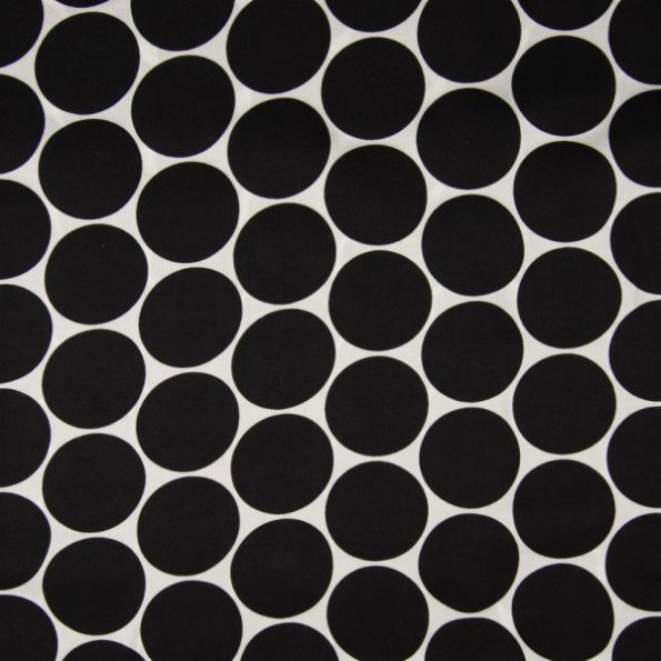 Tissu Viscose satiné Gros pois noir sur fond Blanc - Par 10 cm