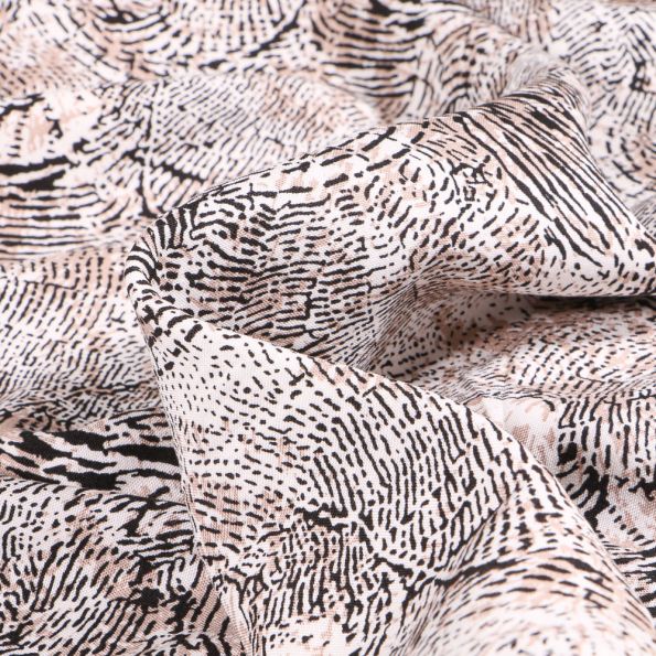 Tissu Viscose légère Lignes abstraites Marrons sur fond Blanc - Par 10 cm