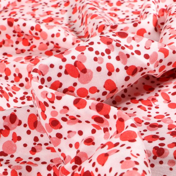 Tissu Viscose légère Pois Elodie Rouge sur fond Blanc cassé - Par 10 cm