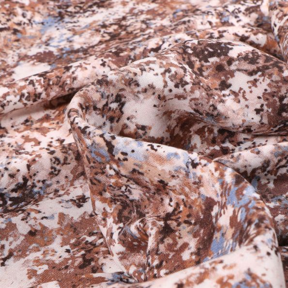 Tissu Viscose légère Tacheté Marron sur fond Blanc cassé - Par 10 cm