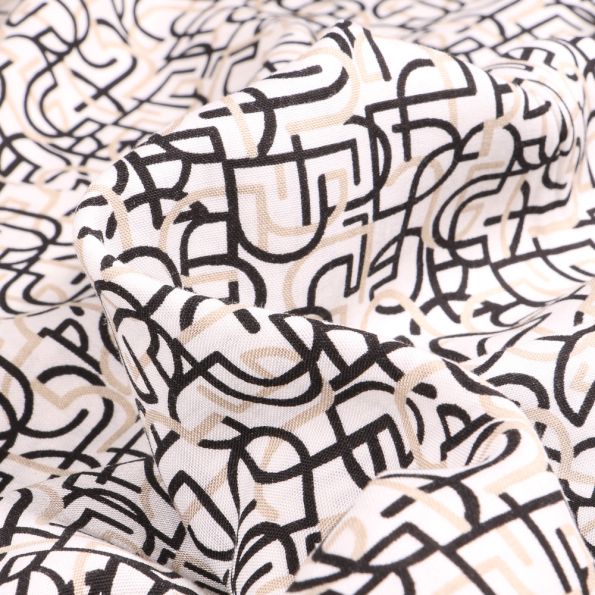 Tissu Viscose légère Lignes abstraites sur fond Blanc - Par 10 cm